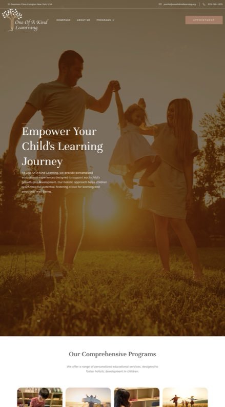 Full page of oneofakindlearning.org, live